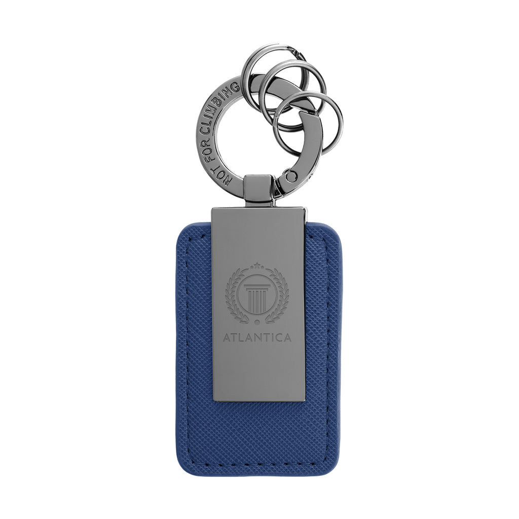 Leatherette Key Tag with Carabiner Clip - Navy - Laser Engraving