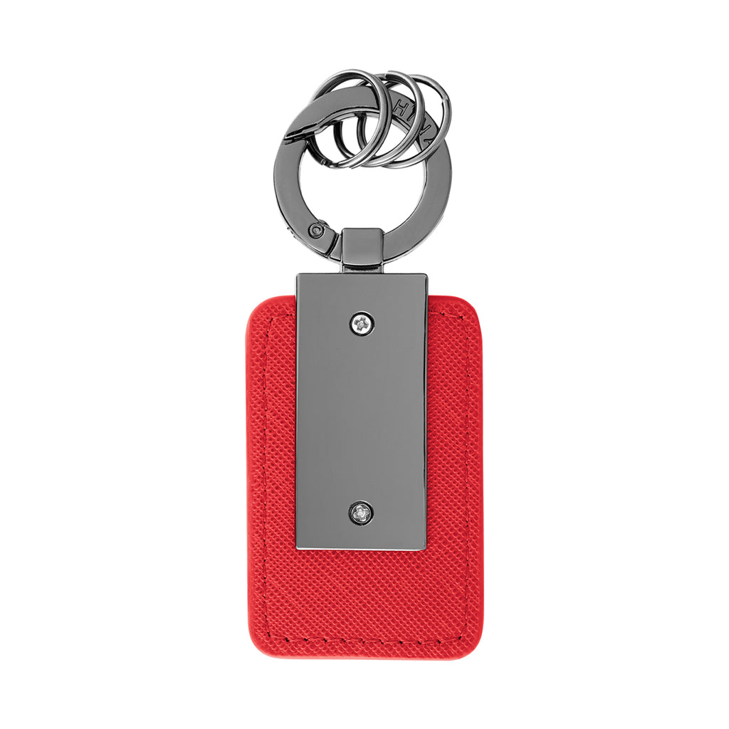 Leatherette Key Tag with Carabiner Clip - Red - Back