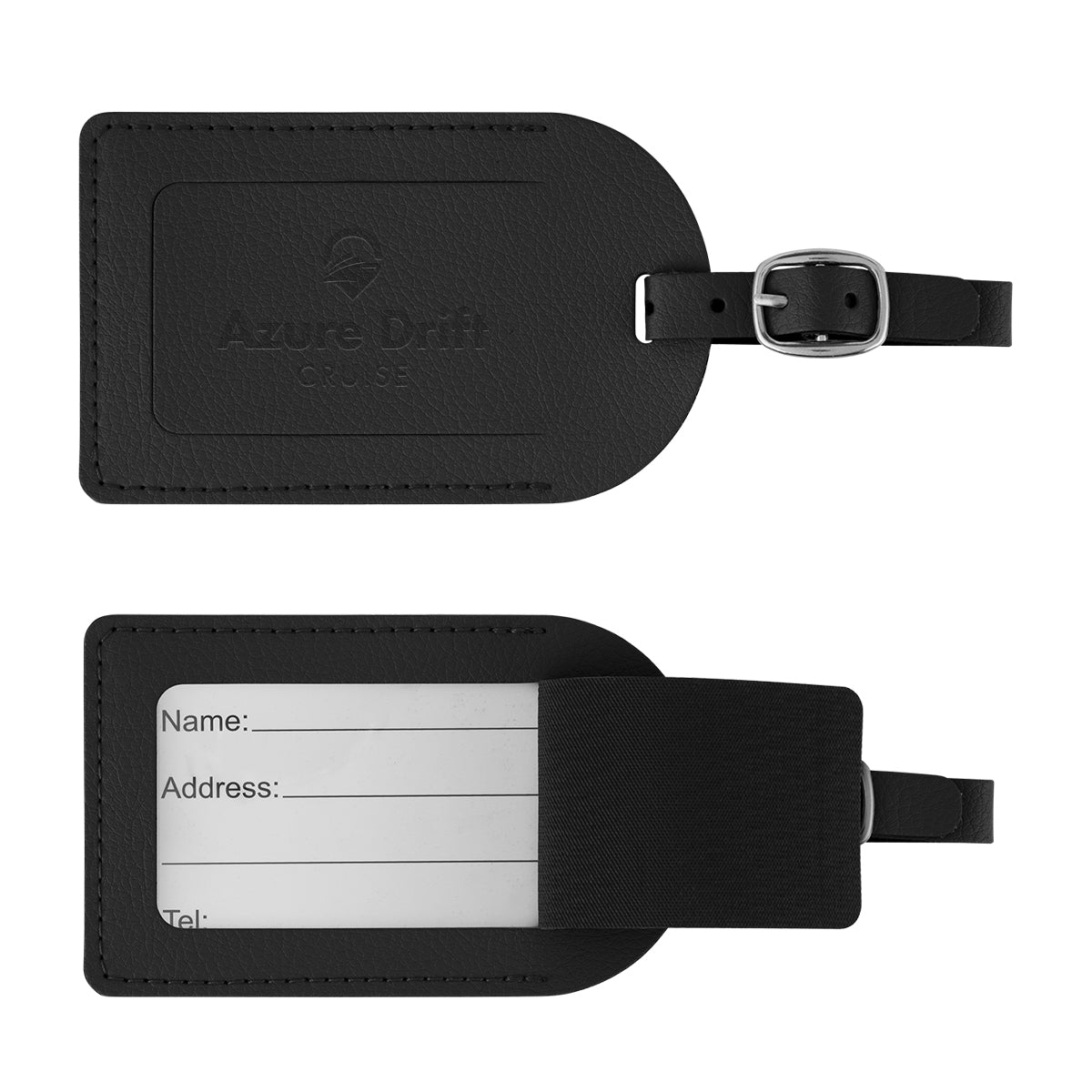 Leatherette Luggage Tag in Recycled PET - Black - Deboss