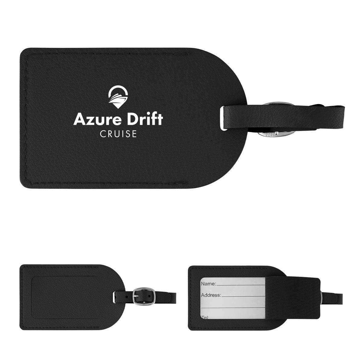 Leatherette Luggage Tag in Recycled PET - Black - Silk Screen