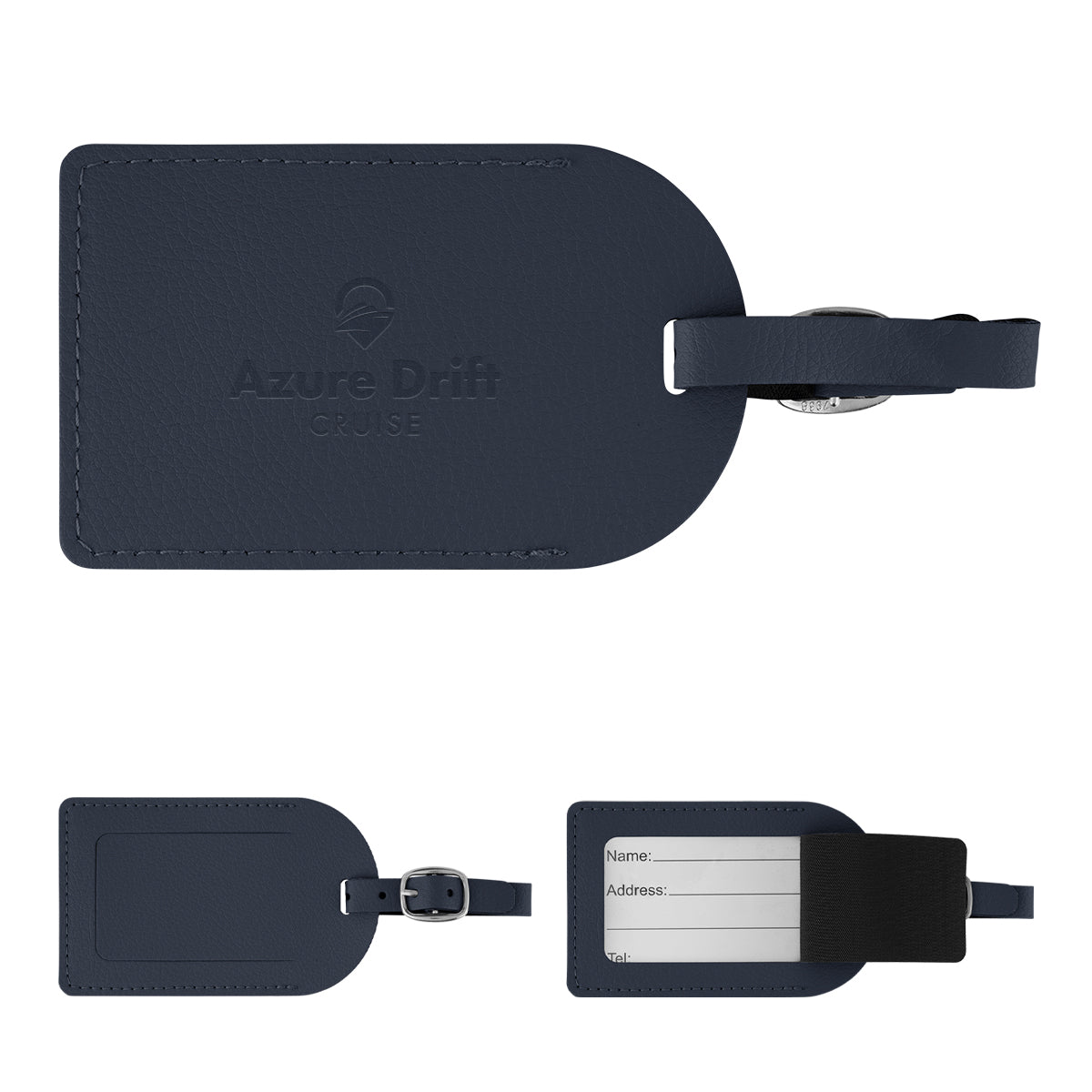 Leatherette Luggage Tag in Recycled PET - Navy - Deboss