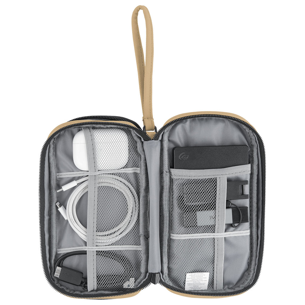 Leatherette Tandem Travel Organizer for Tech - Tan - Open_Inuse