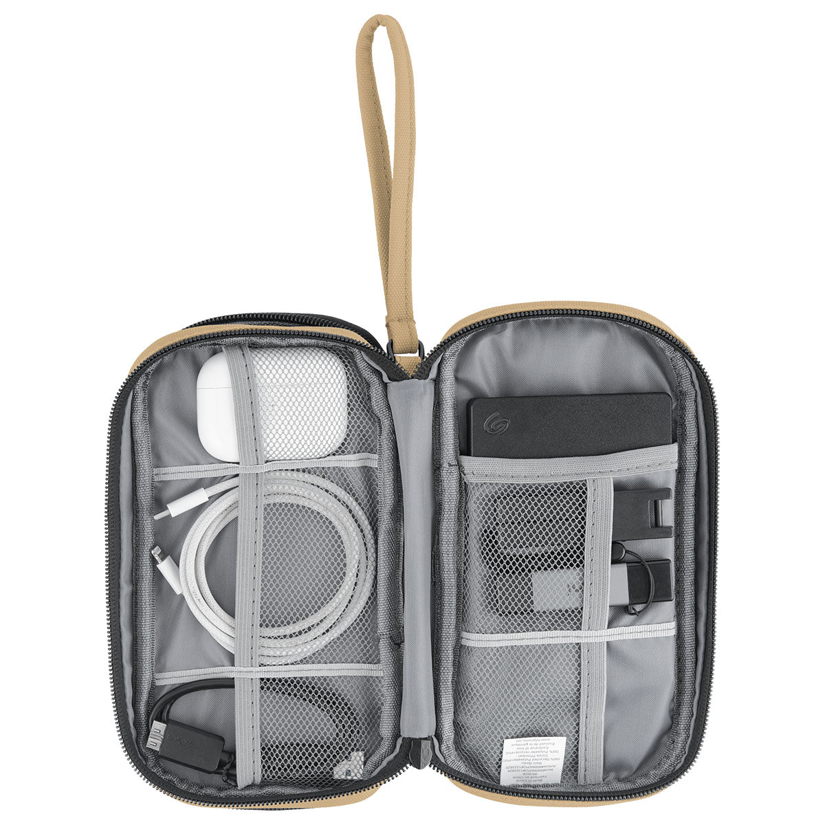Leatherette Tandem Travel Organizer for Tech - Tan - Open_Inuse