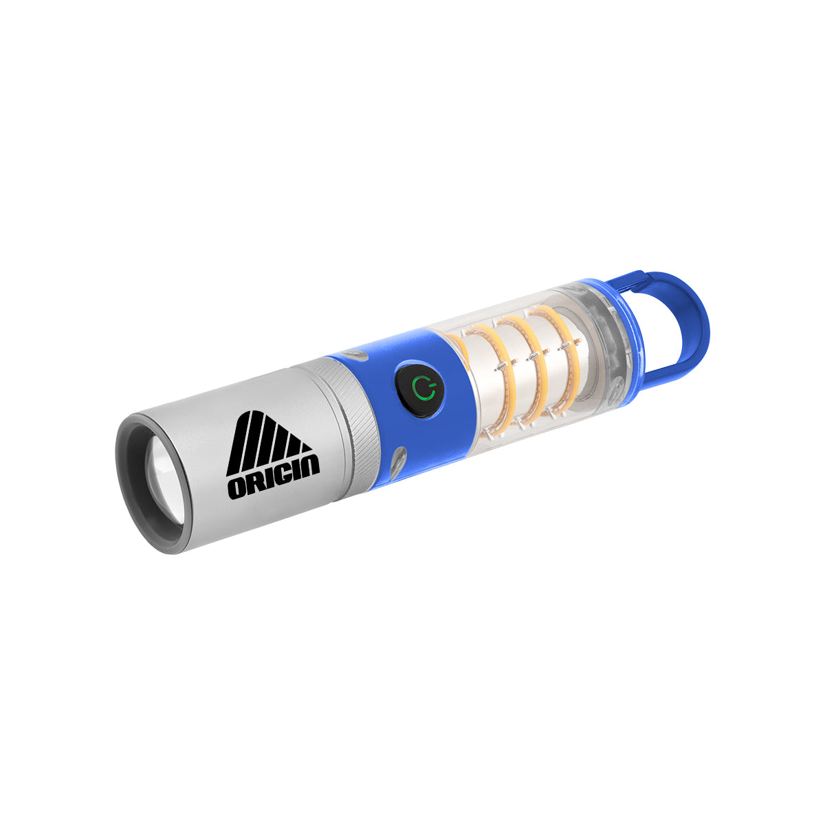 LED Lantern and Flashlight on a Carabiner - Clear With Royal - Pad Print