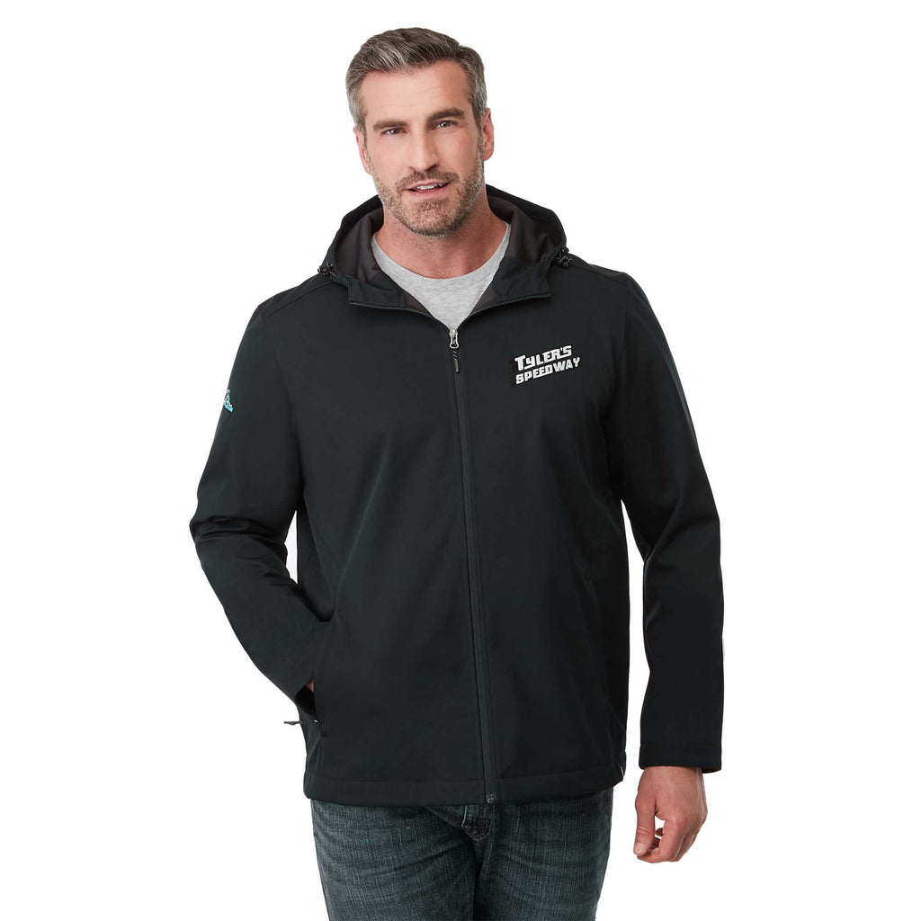 Lefroy Recycled Softshell Jacket with Hood for Men Embroidery - Navy - On Model Front