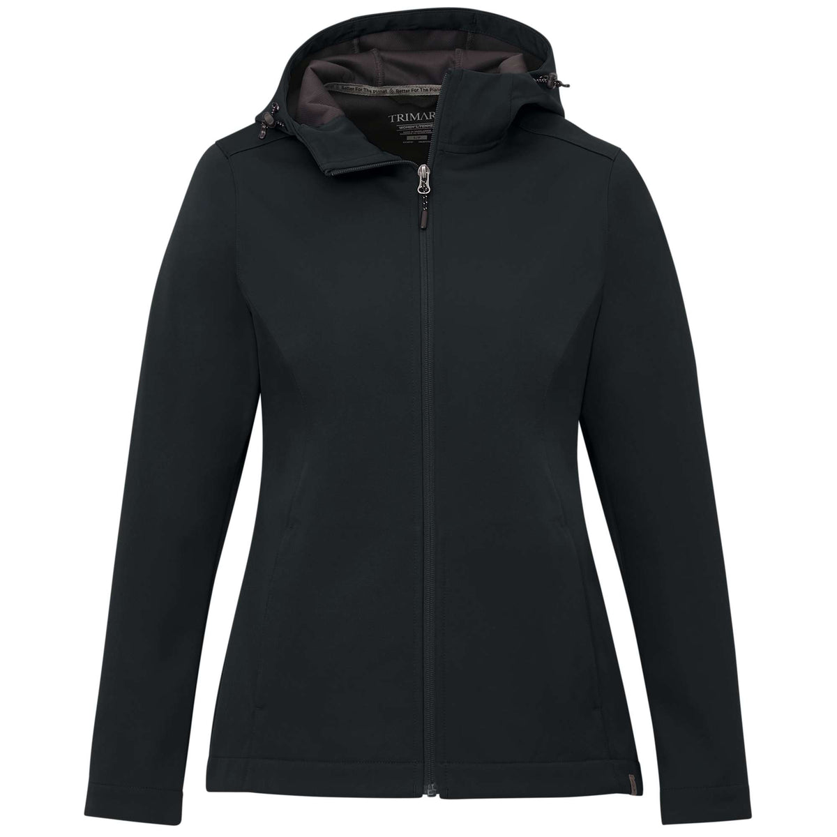 Lefroy Recycled Softshell Jacket with Hood for Women Debossing - Navy - Front
