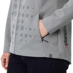 Lefroy Recycled Softshell Jacket with Hood for Women Debossing - Quarry - On Model Detail 2