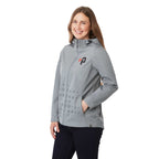 Lefroy Recycled Softshell Jacket with Hood for Women Debossing - Quarry - On Model Right Angle