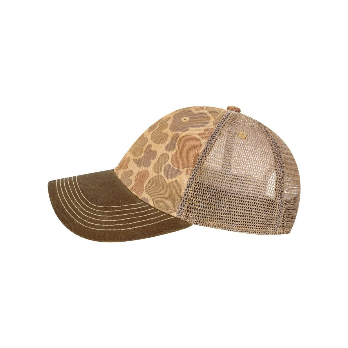 LEGACY Old Favorite Trucker Cap Embroidery - Camel Duck Camo/ Java - Direct Side