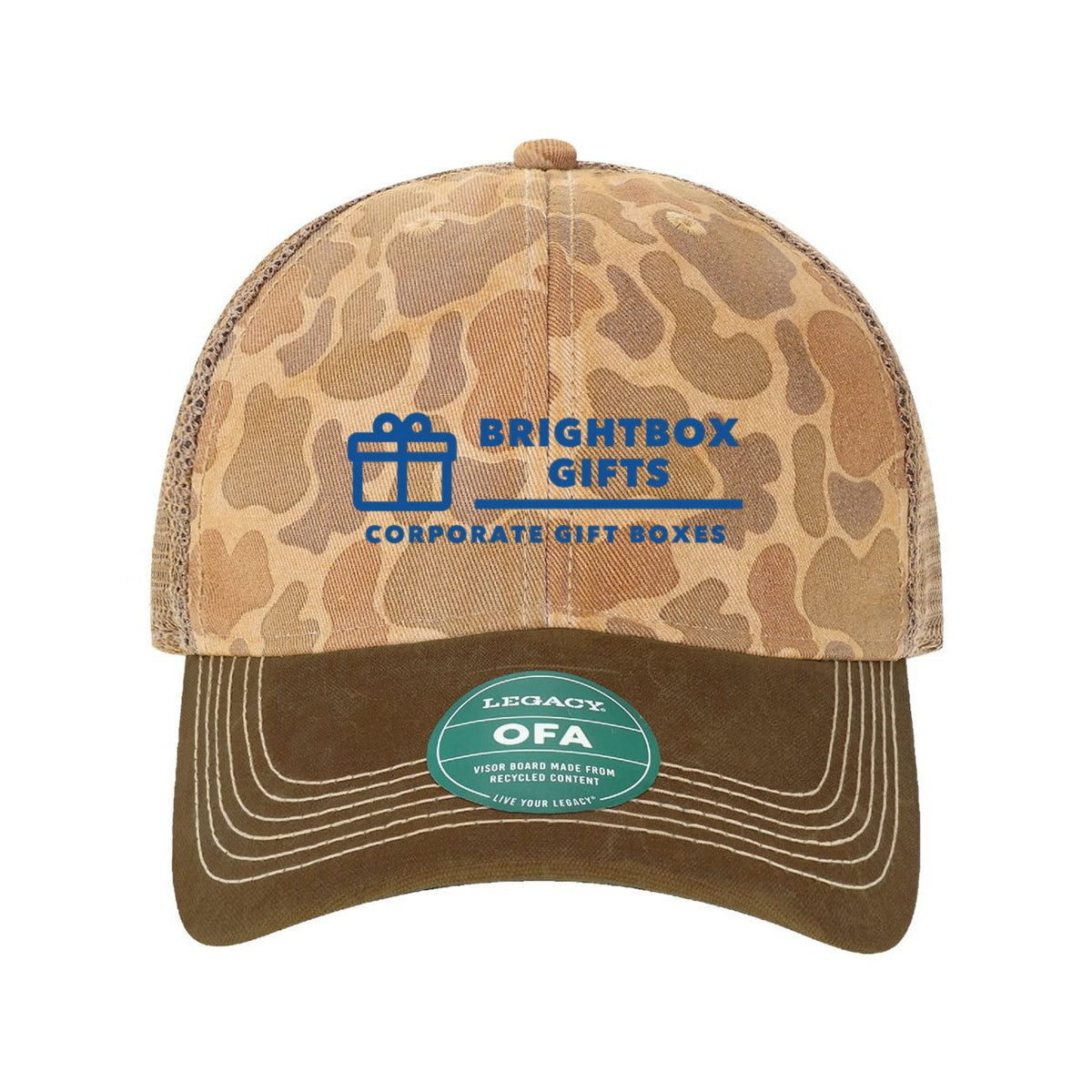 LEGACY Old Favorite Trucker Cap Embroidery - Camel Duck Camo/ Java - Front