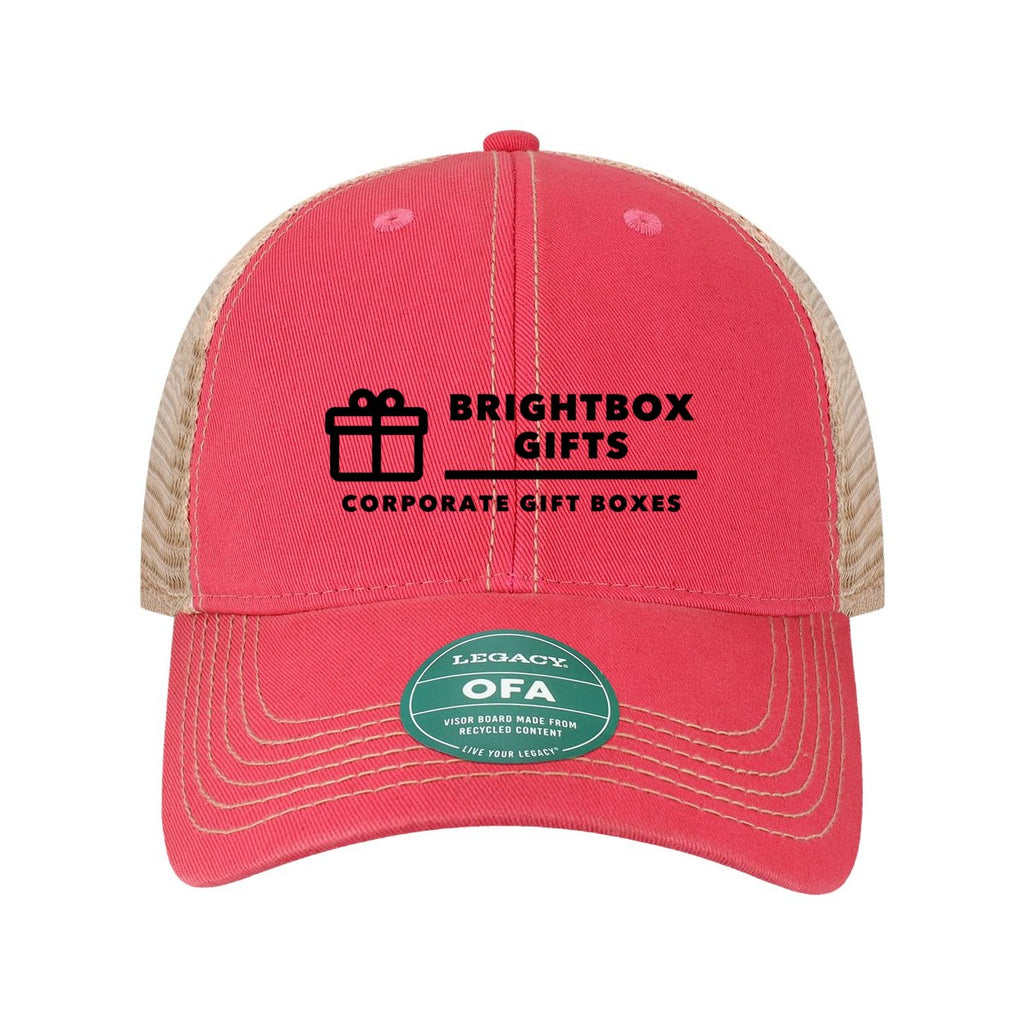 LEGACY Old Favorite Trucker Cap Embroidery - Dark Pink/ Khaki - Front