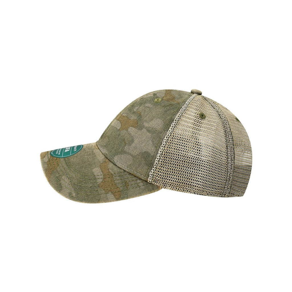 LEGACY Old Favorite Trucker Cap Embroidery - Green Field Camo/ Java - Direct Side