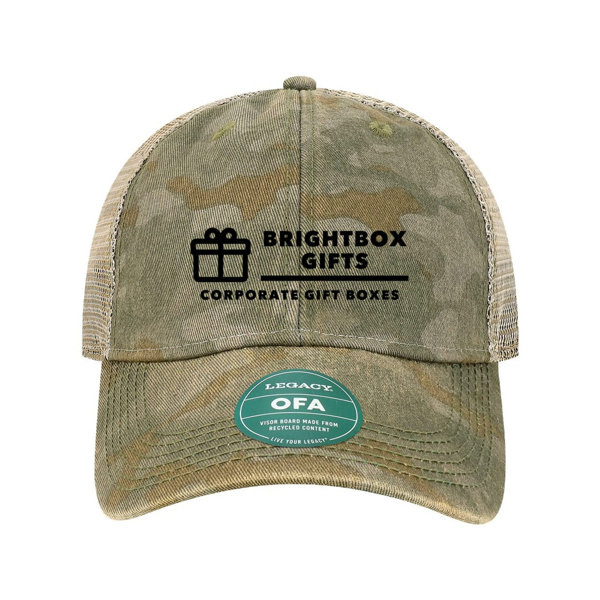 LEGACY Old Favorite Trucker Cap Embroidery - Green Field Camo/ Java - Front