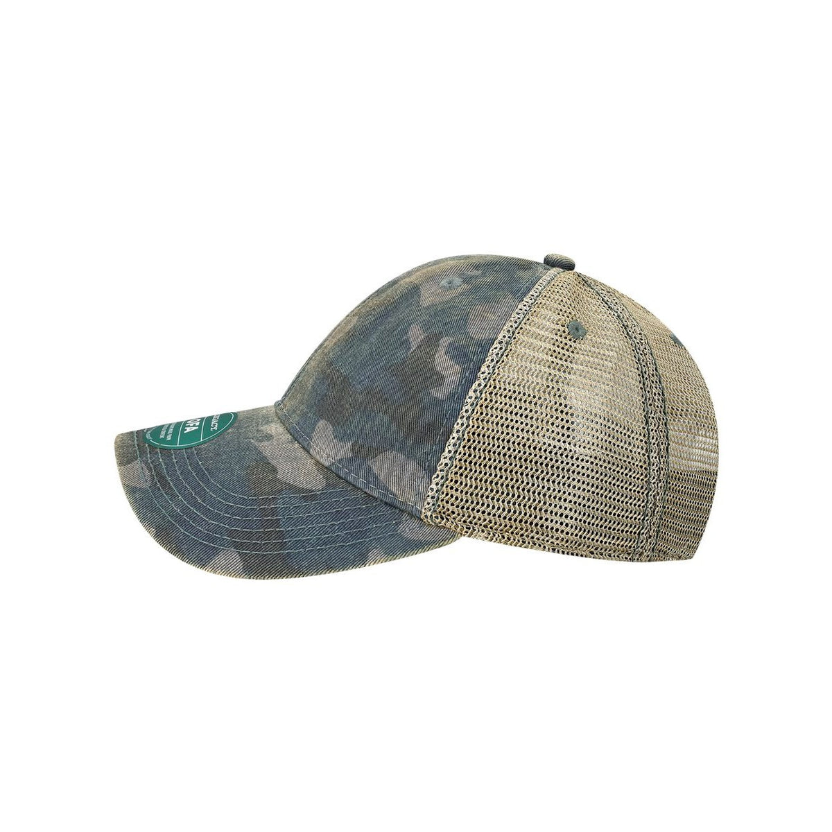 LEGACY Old Favorite Trucker Cap Embroidery - Navy Field Camo/ Java - Direct Side