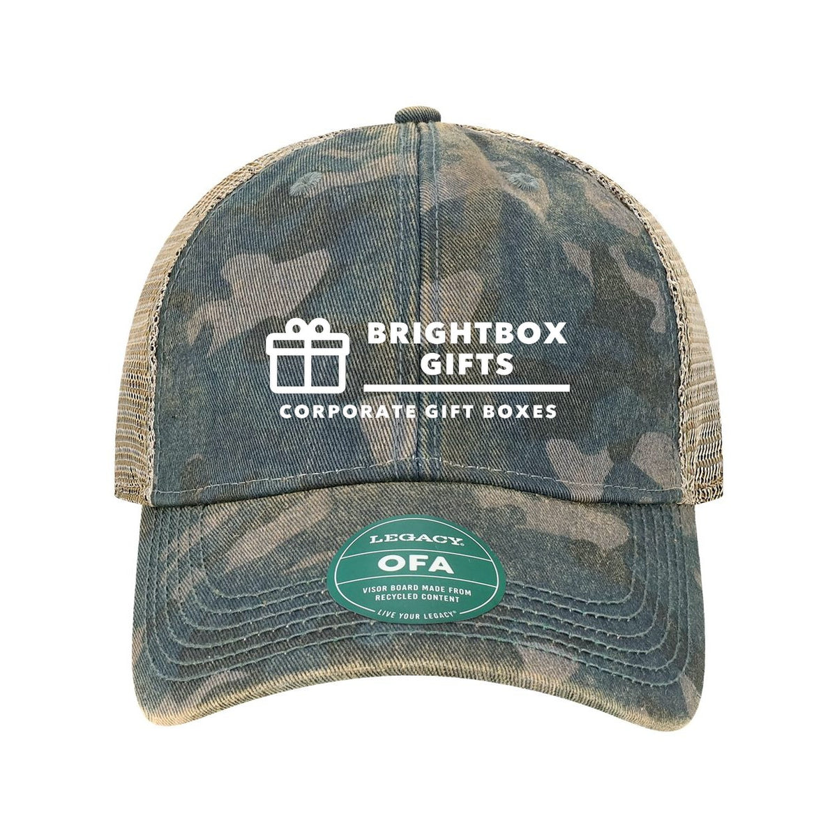 LEGACY Old Favorite Trucker Cap Embroidery - Navy Field Camo/ Java - Front