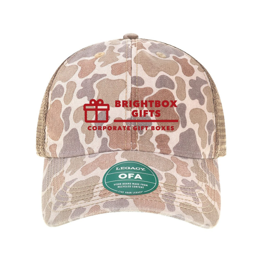 LEGACY Old Favorite Trucker Cap Embroidery - Stone Duck Camo/ Java - Front