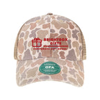 LEGACY Old Favorite Trucker Cap Embroidery - Stone Duck Camo/ Java - Front