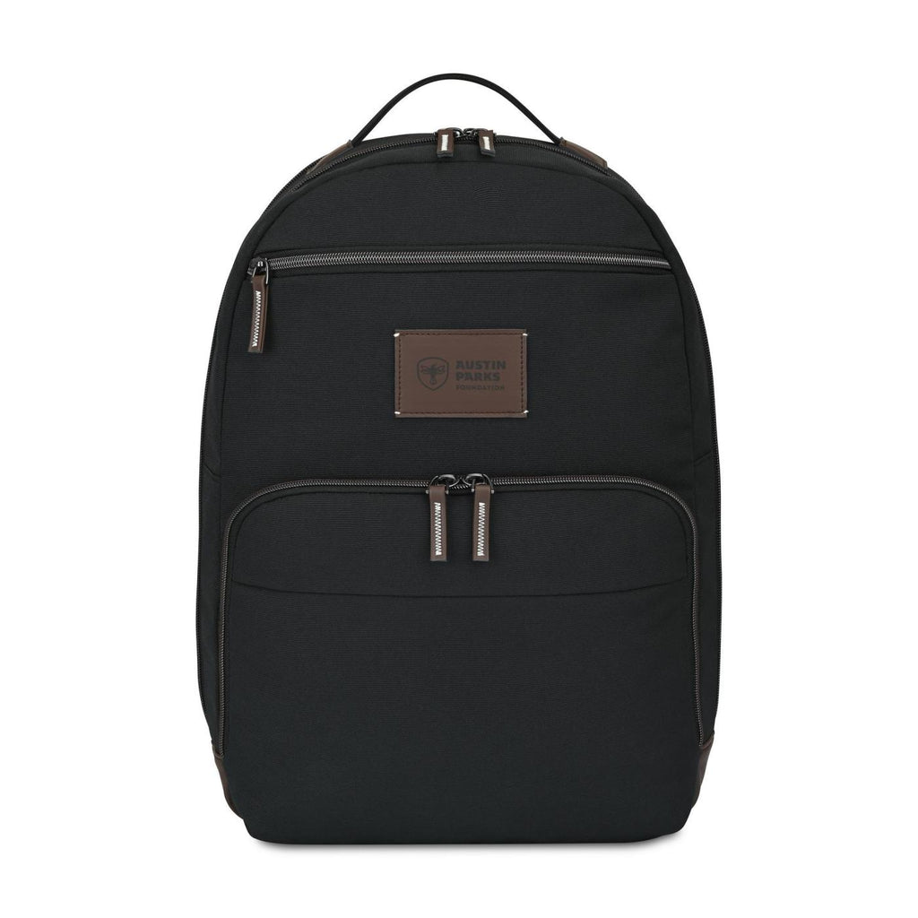 Legacy Recycled Laptop Backpack with Vegan Leather Patch Transfer - Black - View 1