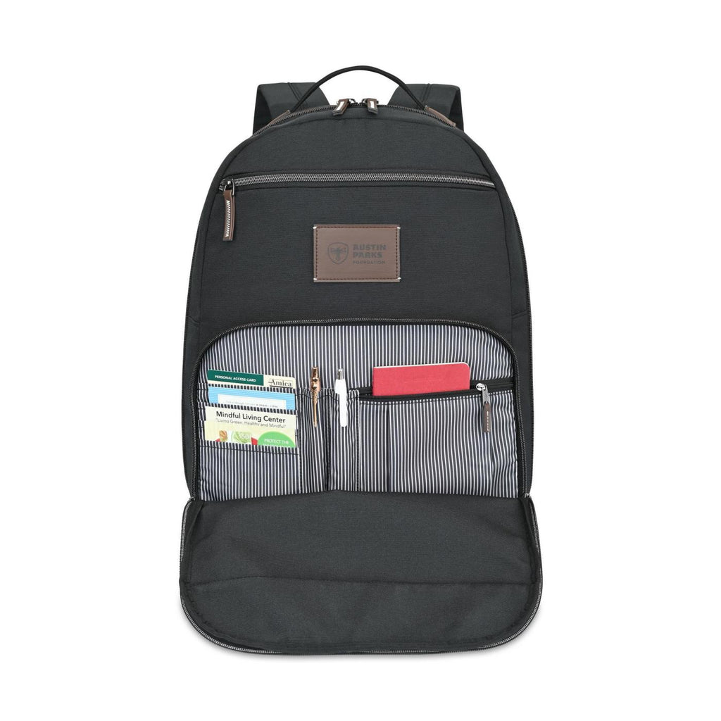 Legacy Recycled Laptop Backpack with Vegan Leather Patch Transfer - Black - View 2