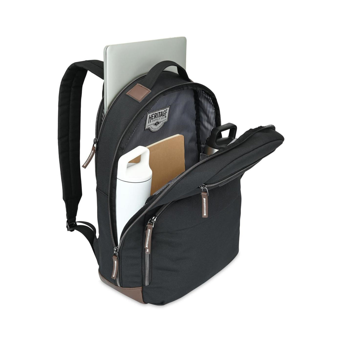 Legacy Recycled Laptop Backpack with Vegan Leather Patch Transfer - Black - View 4