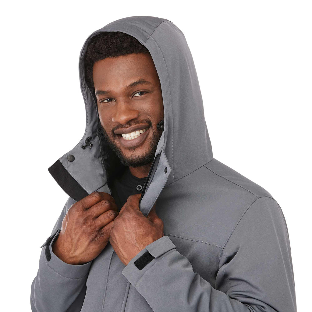 Lena Recycled Insulated Jacket with Hood for Men Debossing - Steel Grey - On Model Detail