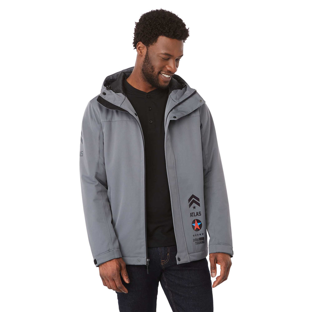 Lena Recycled Insulated Jacket with Hood for Men Debossing - Steel Grey - On Model Front