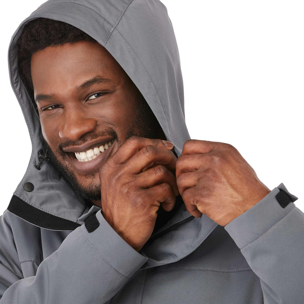 Lena Recycled Insulated Jacket with Hood for Men Embroidery - Steel Grey - On Model Detail 2