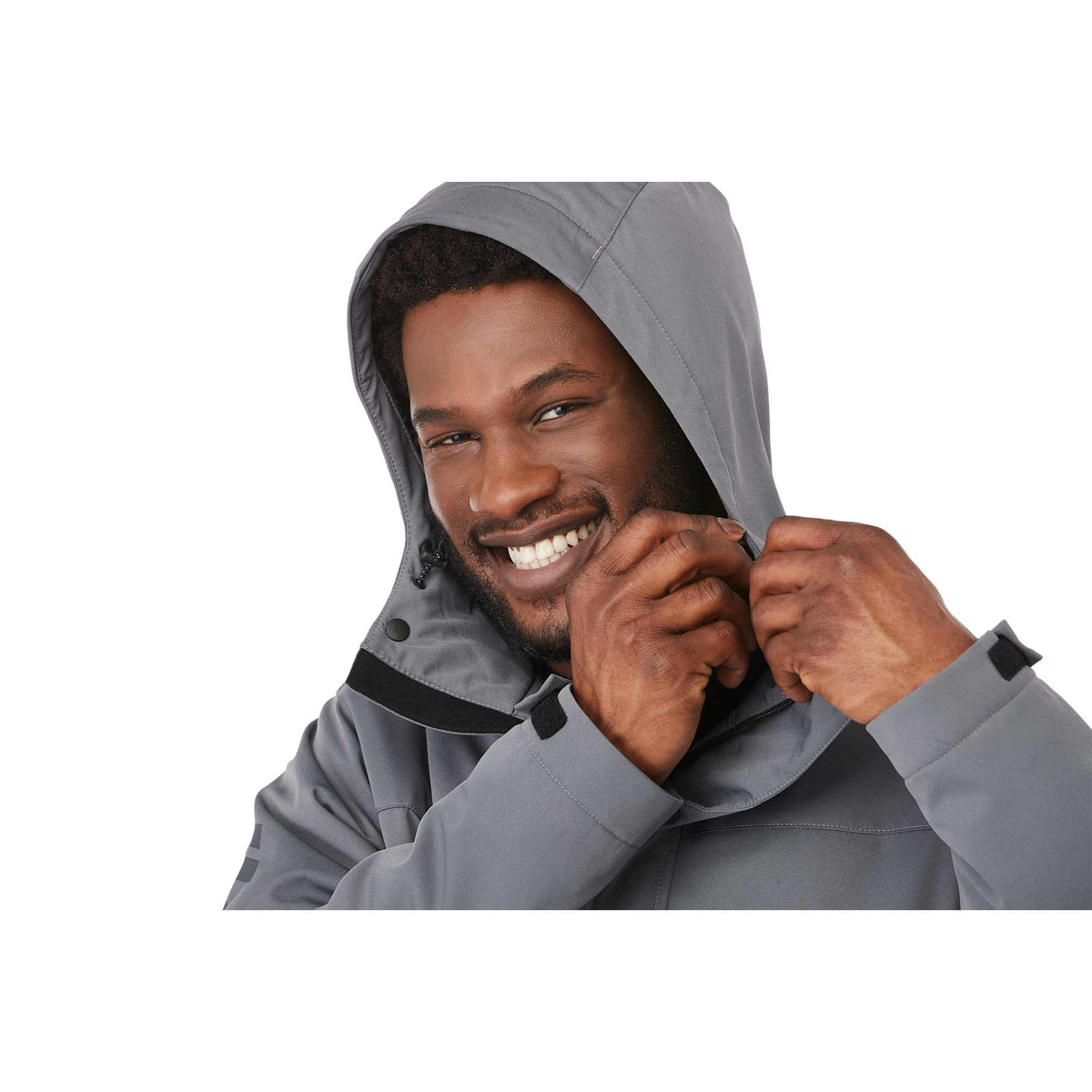 Lena Recycled Insulated Jacket with Hood for Men Embroidery - Steel Grey - On Model Detail 3