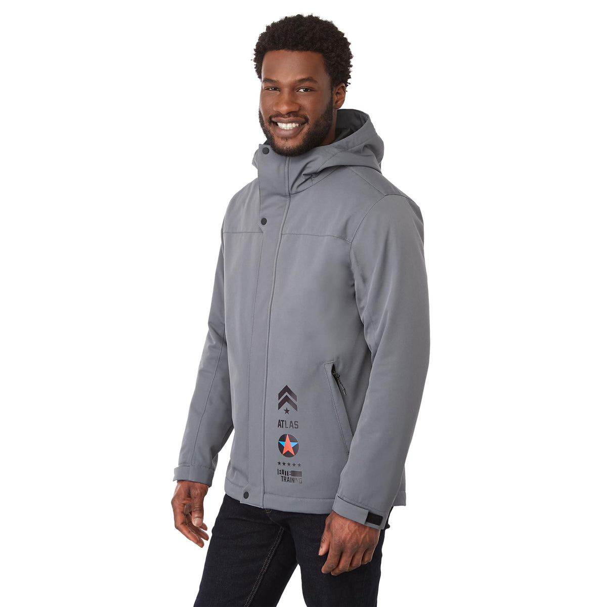 Lena Recycled Insulated Jacket with Hood for Men Embroidery - Steel Grey - On Model Right Angle