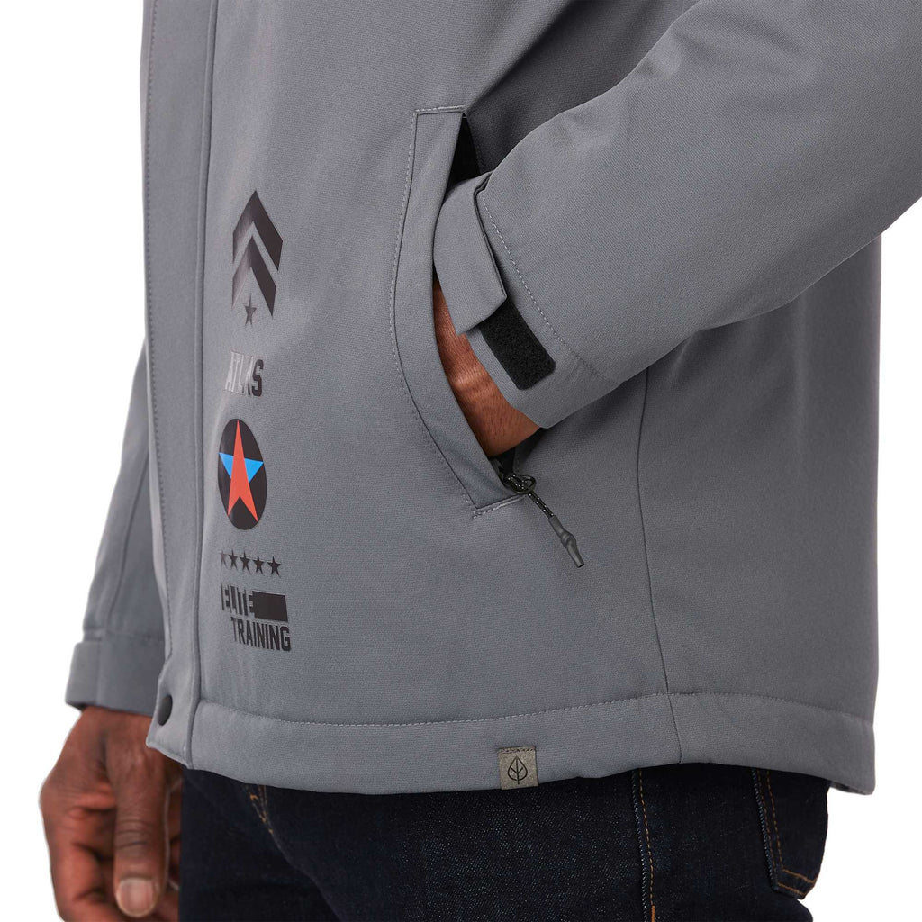 Lena Recycled Insulated Jacket with Hood for Men Transfer - Steel Grey - On Model Detail 4