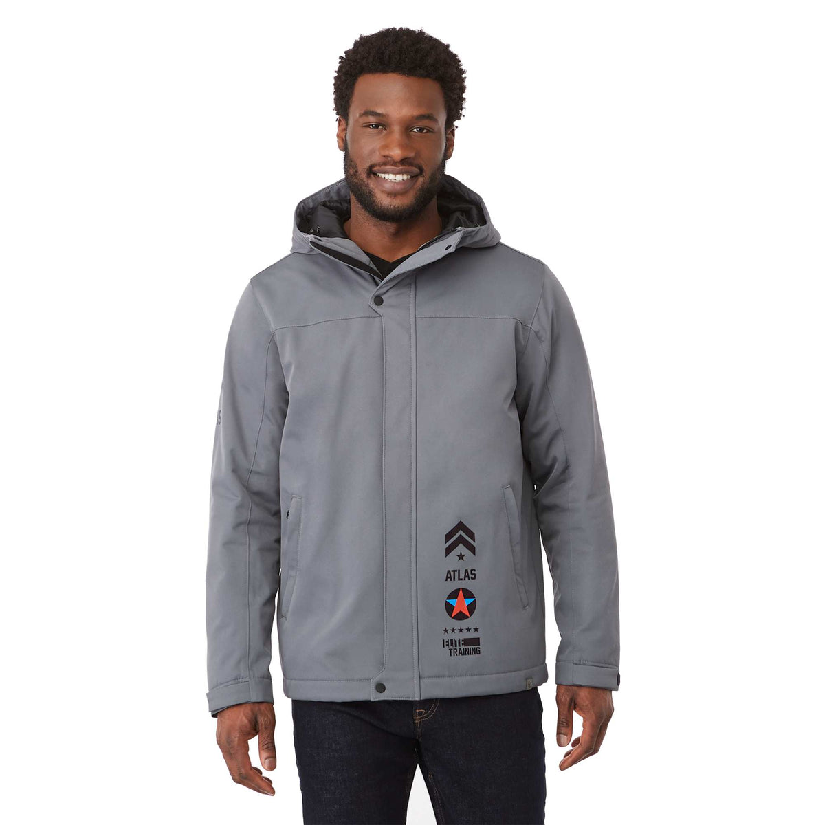 Lena Recycled Insulated Jacket with Hood for Men Transfer - Steel Grey - On Model Front 3