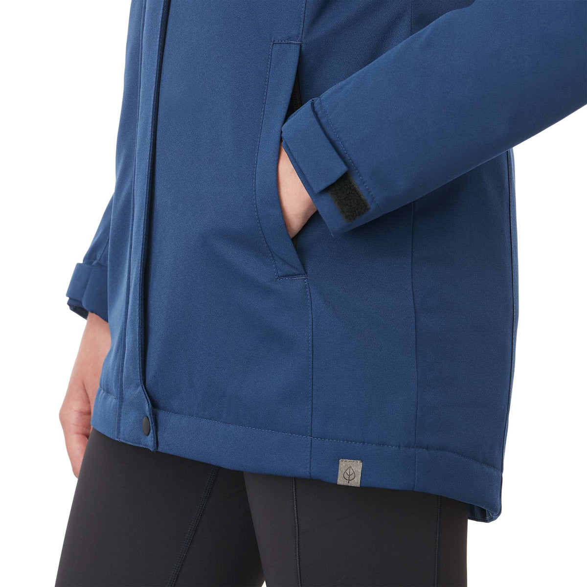 Lena Recycled Insulated Jacket with Hood for Women Embroidery - River Blue - On Model Detail 3