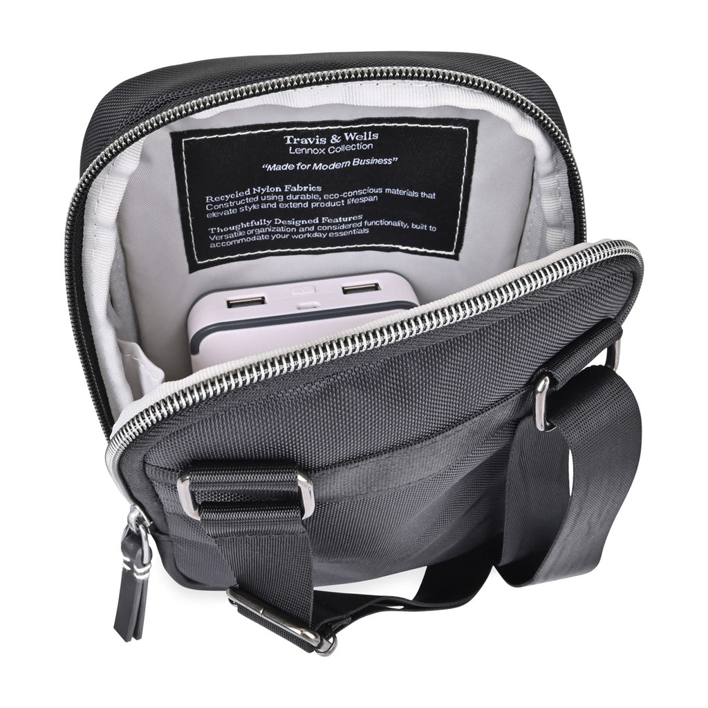 Lennox Recycled Nylon Crossbody Bag - Black - View 3