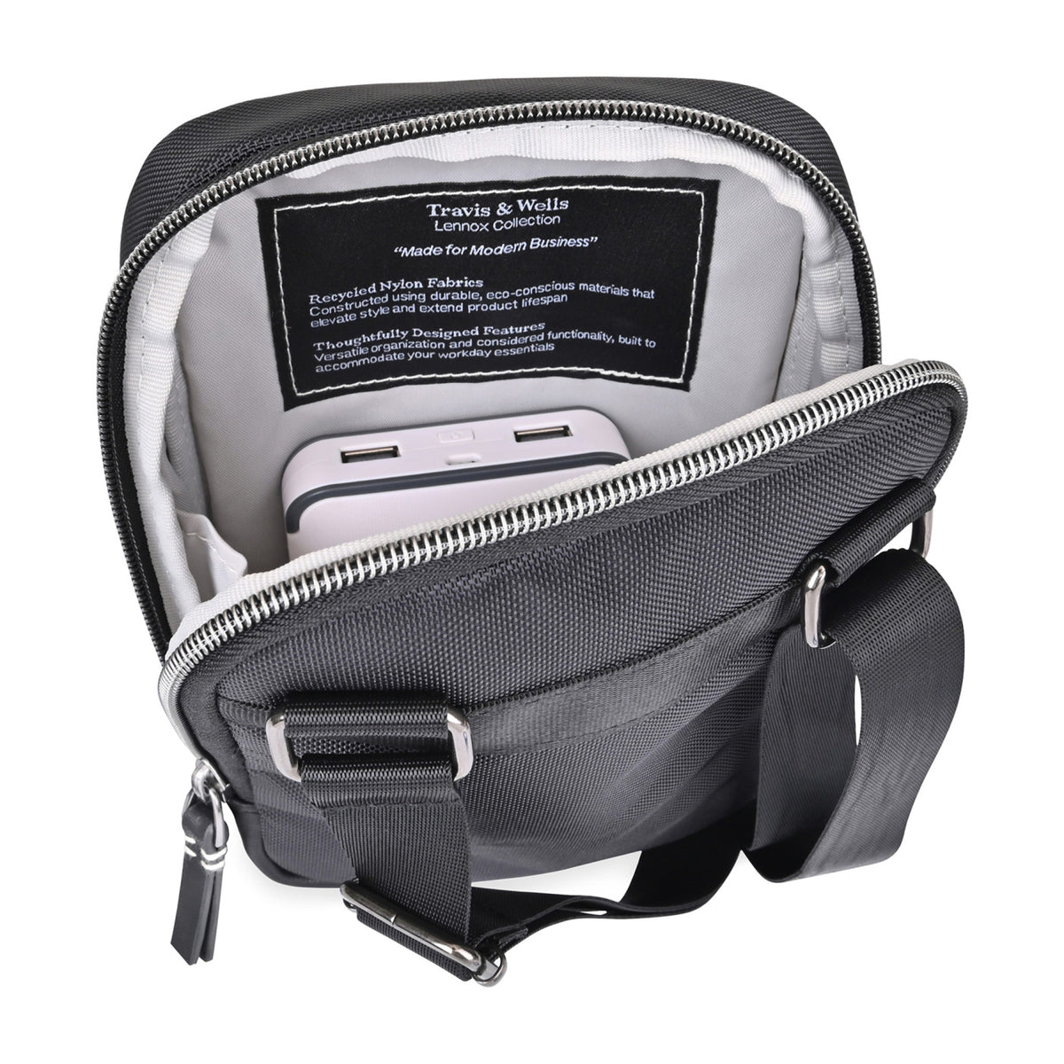 Lennox Recycled Nylon Crossbody Bag - Black - View 3