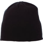 Level Rib Knit Beanie, Double Layer Embroidery - Black - Front Flat