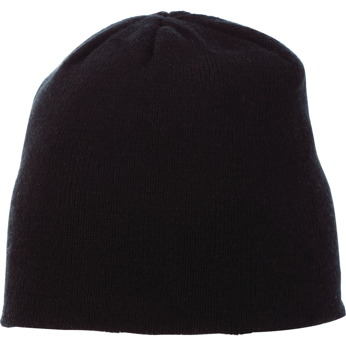 Level Rib Knit Beanie, Double Layer Embroidery - Black - Front Flat