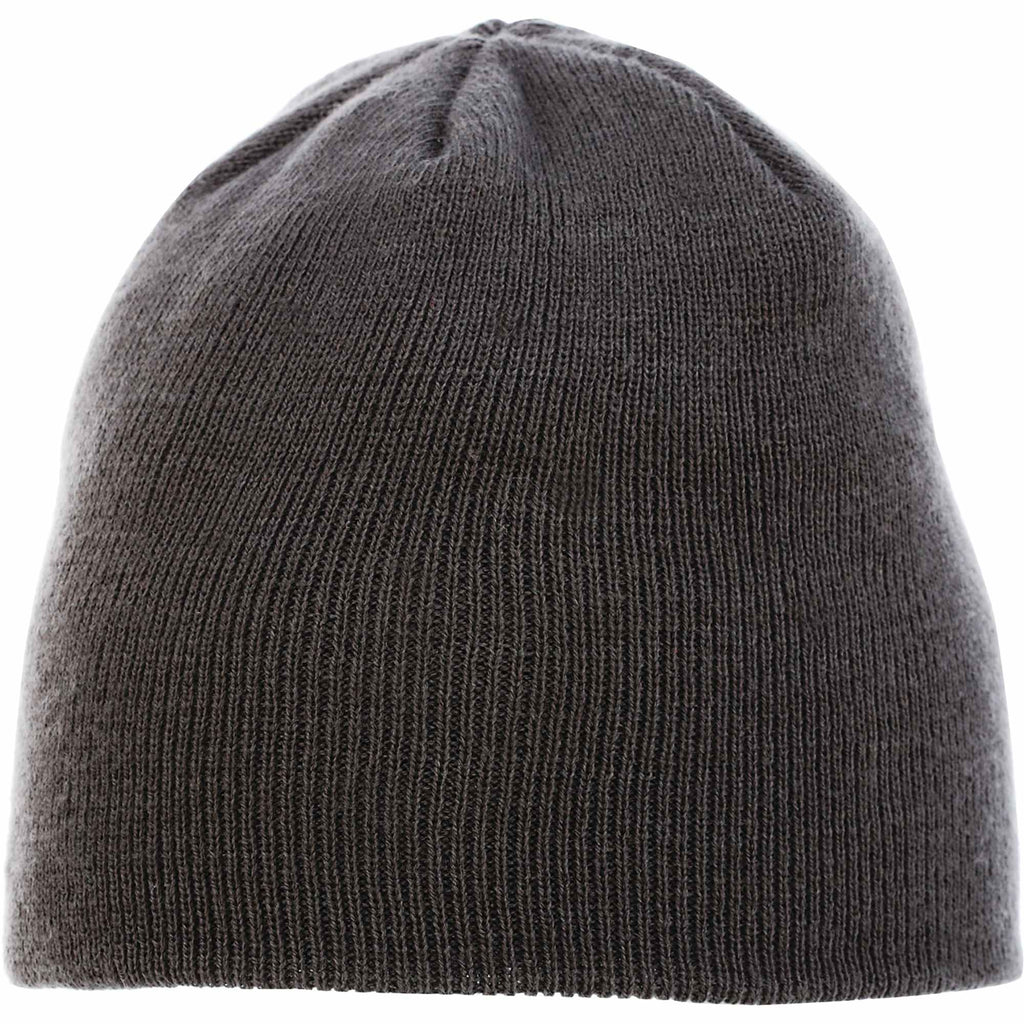 Level Rib Knit Beanie, Double Layer Embroidery - Charcoal - Front Flat