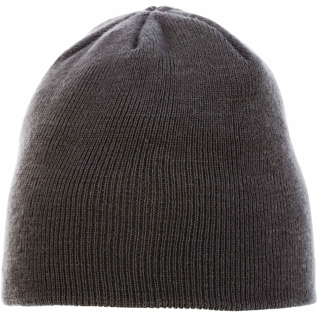 Level Rib Knit Beanie, Double Layer Embroidery - Charcoal - Front Flat