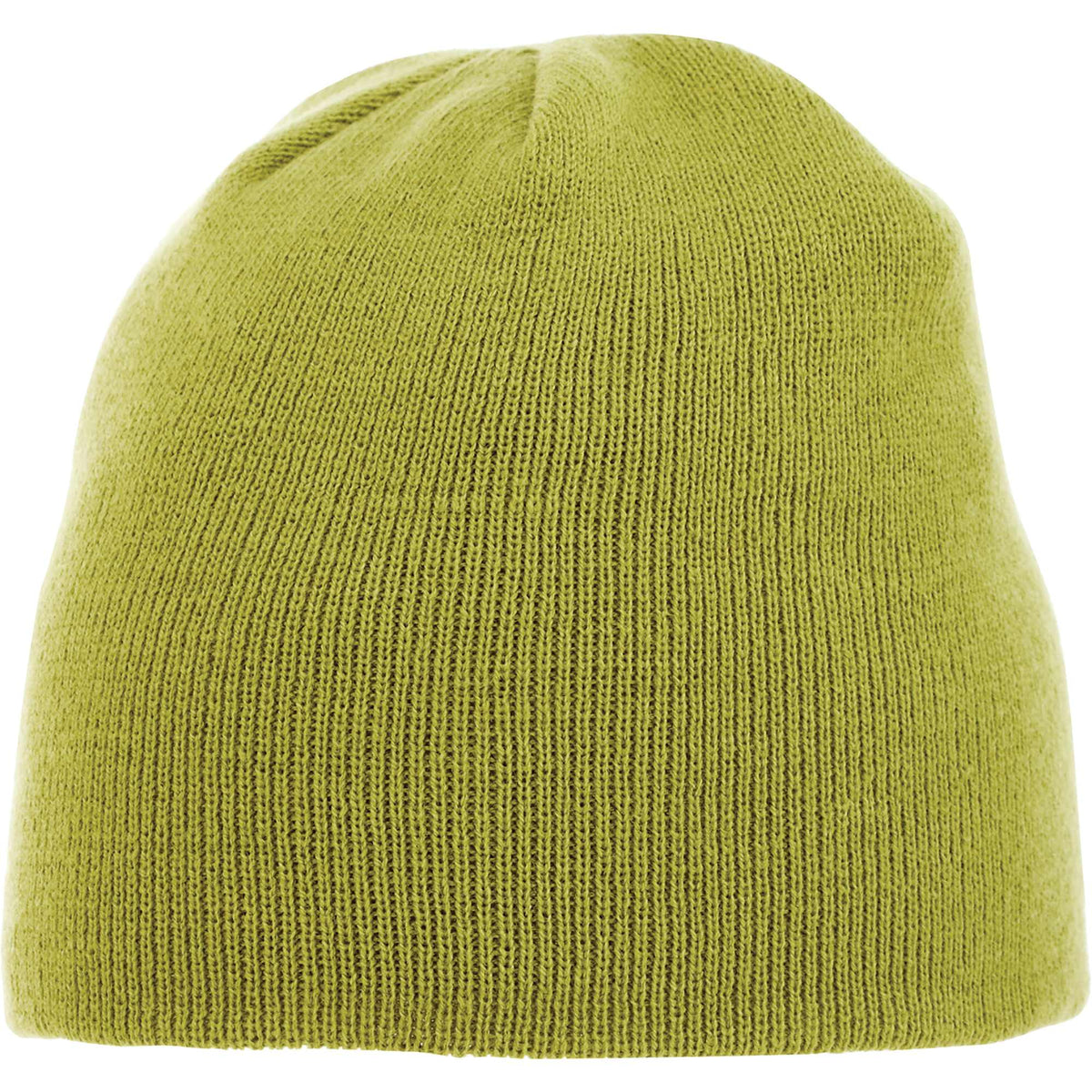 Level Rib Knit Beanie, Double Layer Embroidery - Dark Citron Green - Front Flat