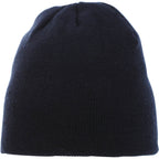 Level Rib Knit Beanie, Double Layer Embroidery - Navy - Front Flat
