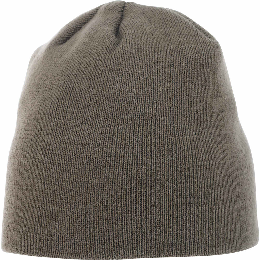 Level Rib Knit Beanie, Double Layer Embroidery - Oak - Front Flat