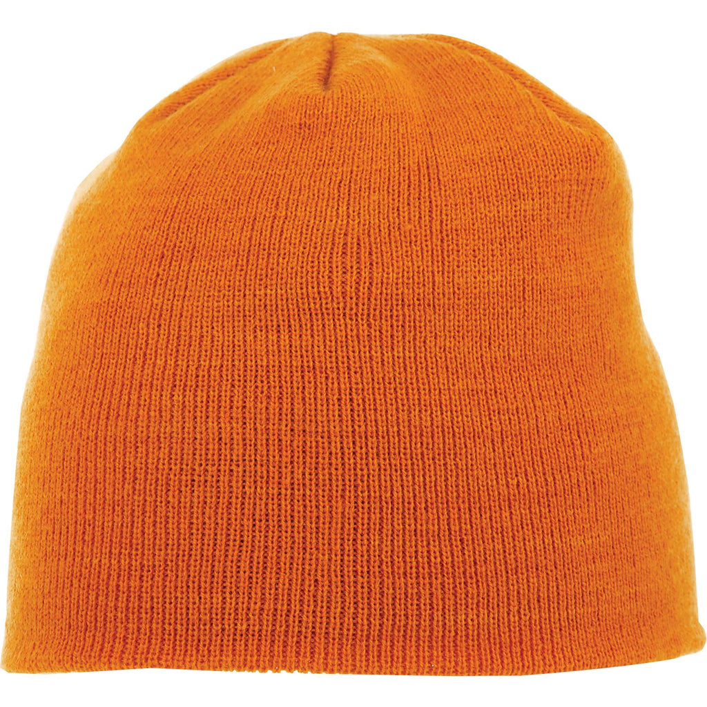 Level Rib Knit Beanie, Double Layer Embroidery - Saffron - Front Flat