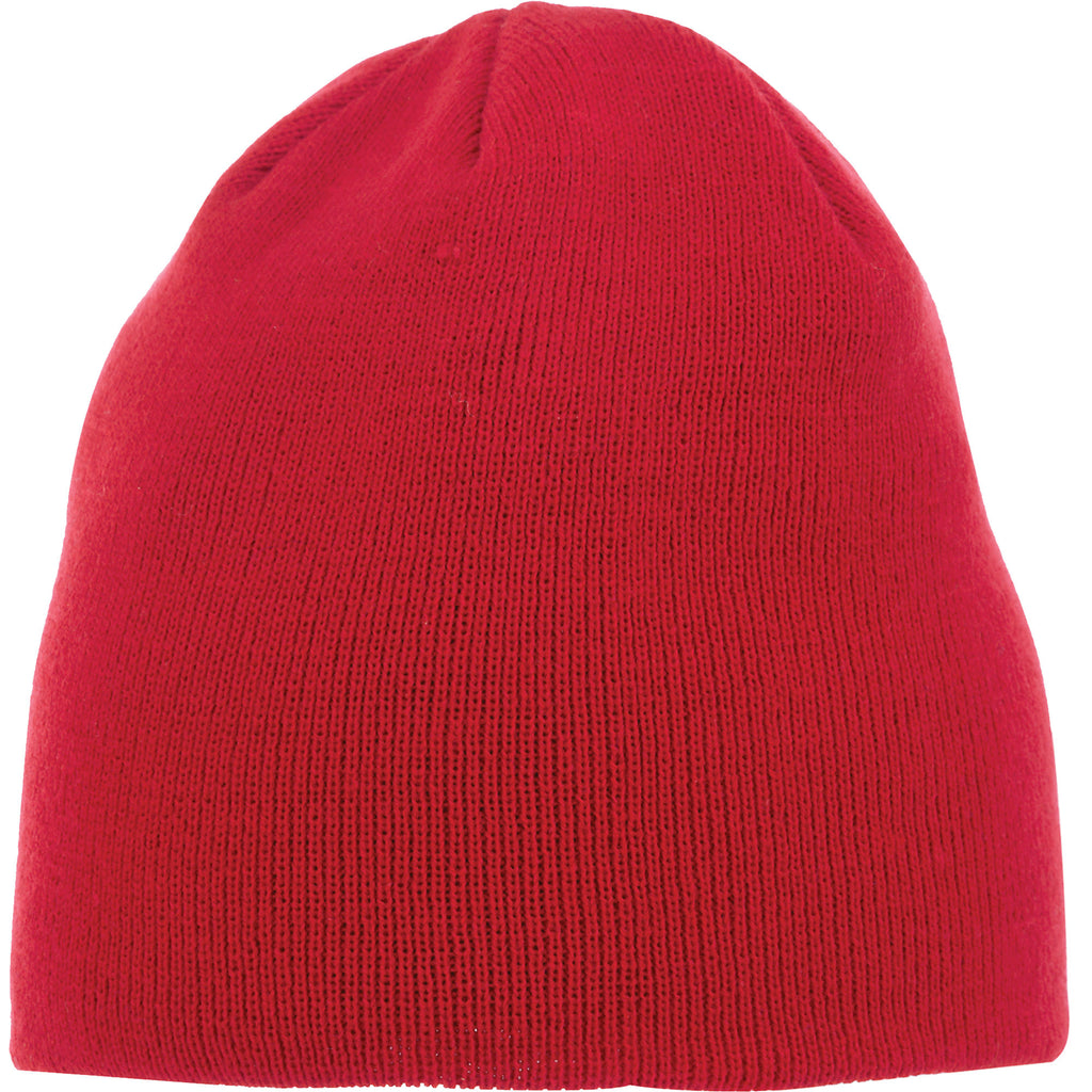 Level Rib Knit Beanie, Double Layer Embroidery - Team Red - Front Flat
