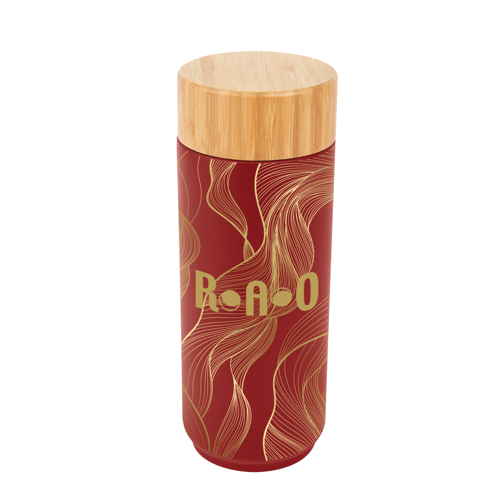 Lexington Stainless Steel Bottle with Bamboo Lid in Full Color, 16 oz - Red - Megabrite