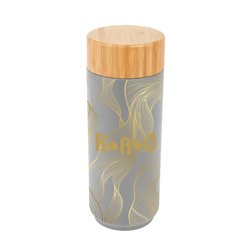 Lexington Stainless Steel Bottle with Bamboo Lid in Full Color, 16 oz - Silver - Megabrite