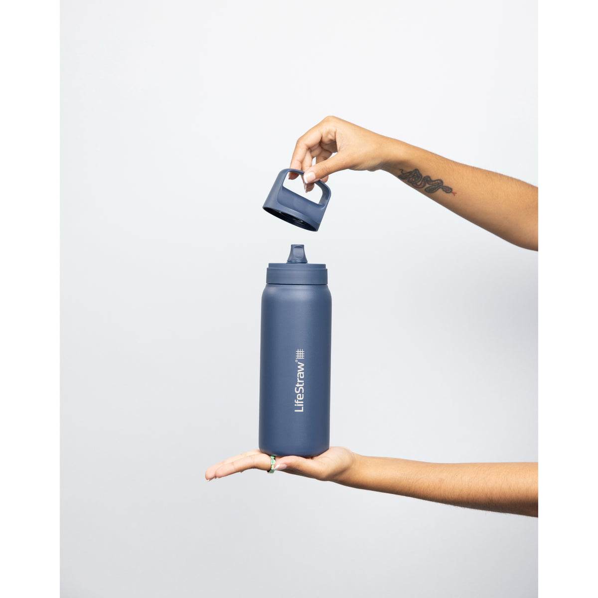 LifeStraw Go Stainless Steel Filter Bottle, 24 oz Laser Engraving - Aegean - View 3