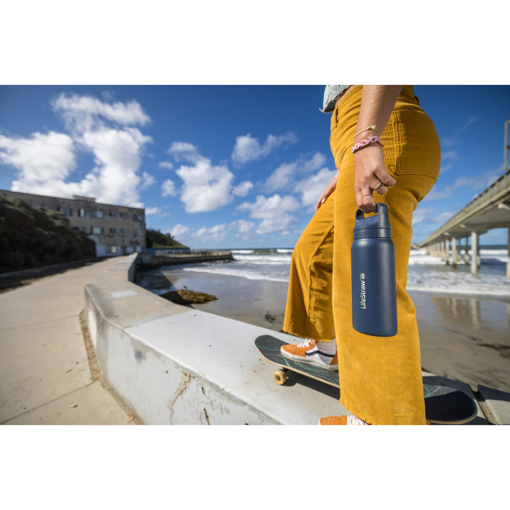 LifeStraw Go Stainless Steel Filter Bottle, 24 oz Laser Engraving - Aegean - View 4