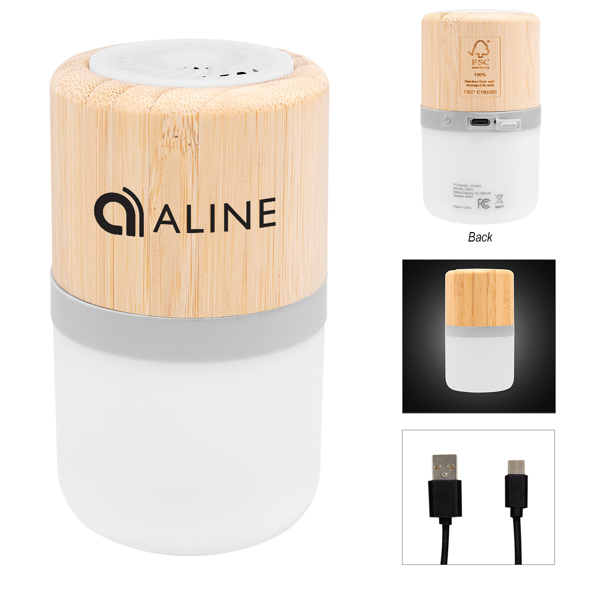 Light-Up Bamboo Wireless Speaker - Silk Screen