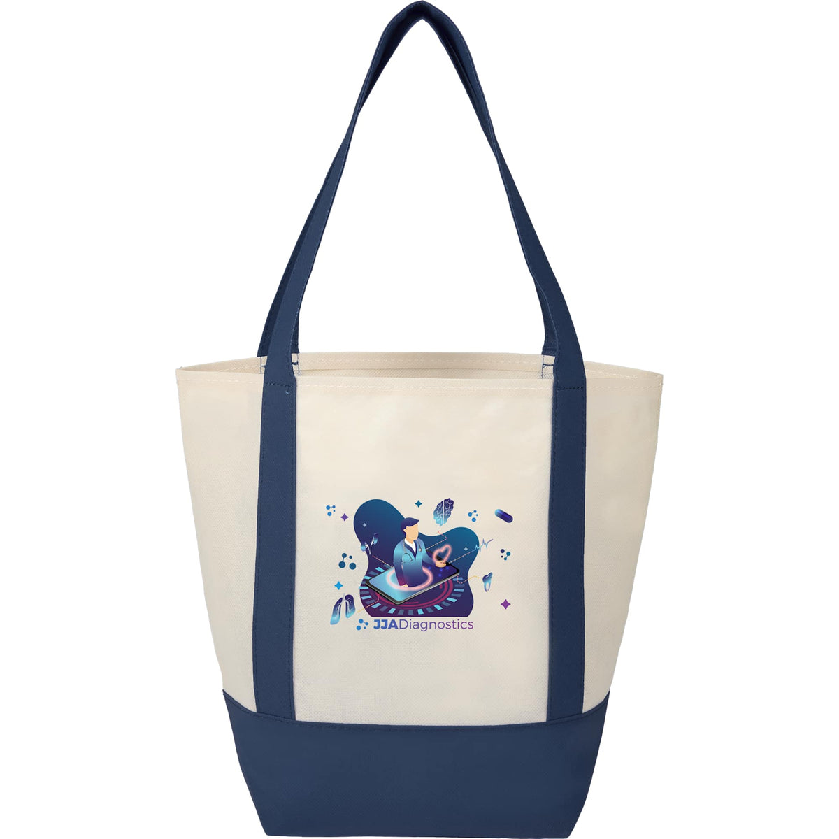 Lighthouse Mini Tote with Accent Trim Full Color - Navy - Front