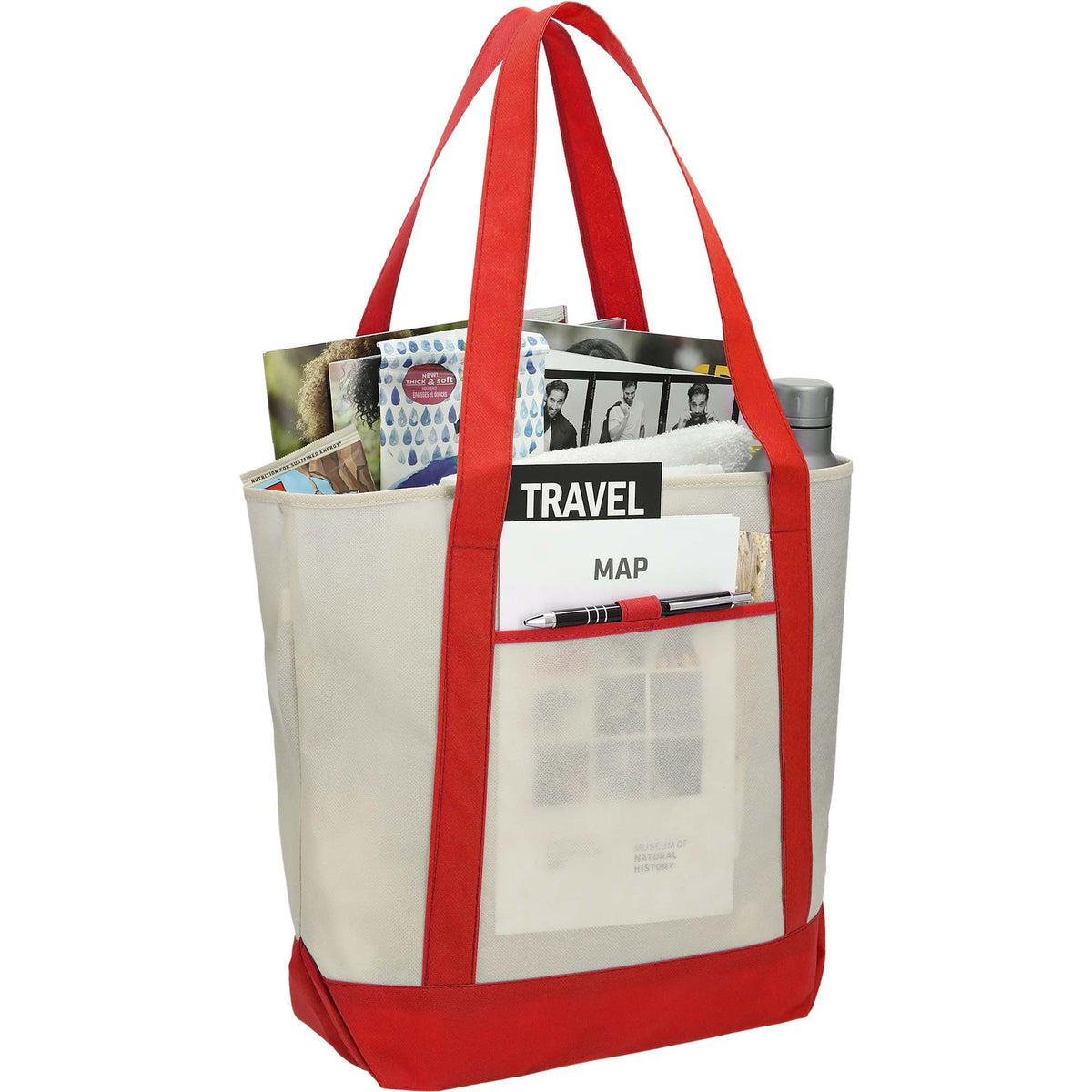 Lighthouse Tote with Front Pocket and Pen Loop Full Color - RED - Right Angle 2